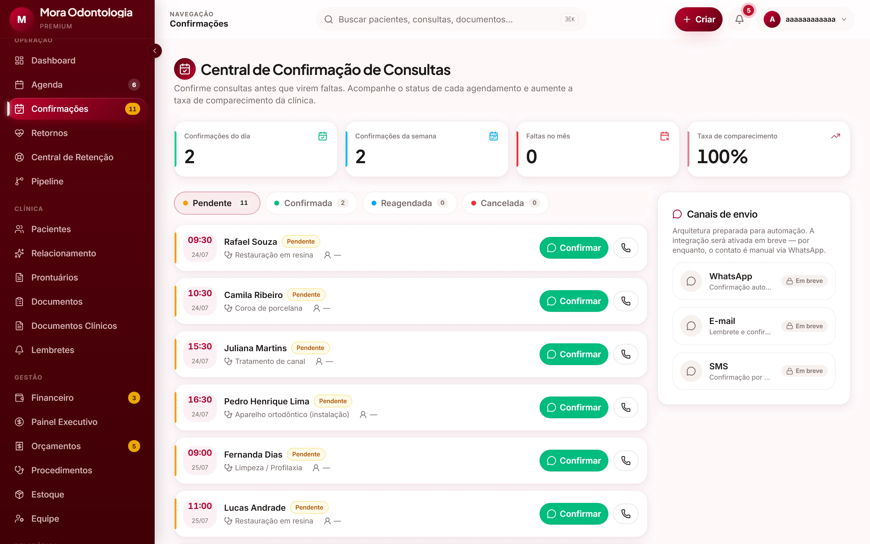 Central de confirmação de consultas por WhatsApp